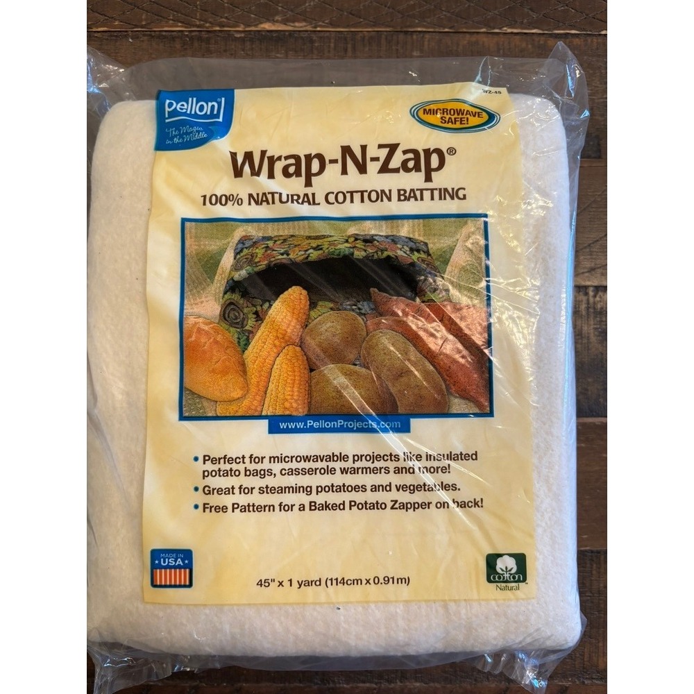 Pellon Wrap-N-Zap Cotton Batting Unisex 45in x 1yd White Microwave Safe WZ-45